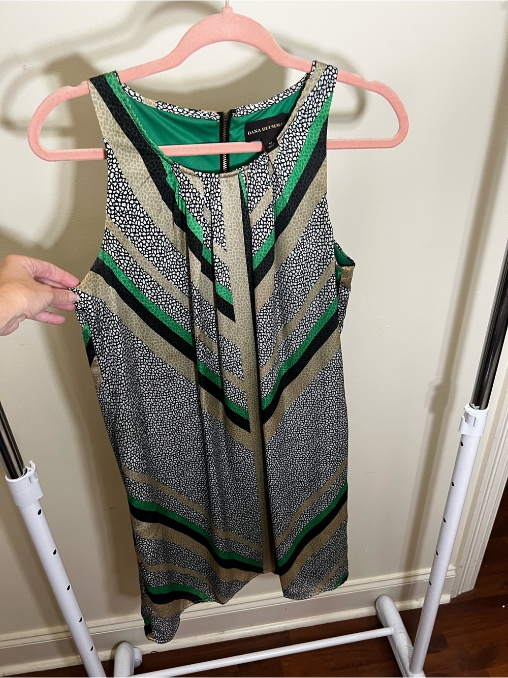 Dana Buchman Green and Tan Striped Dress